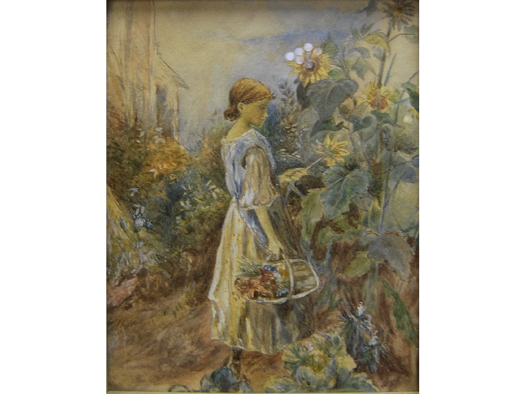 Appraisal: Early th century English school - Young girl picking sunflowers