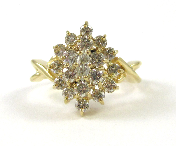 Appraisal: DIAMOND AND FOURTEEN KARAT GOLD CLUSTER RING with a cluster