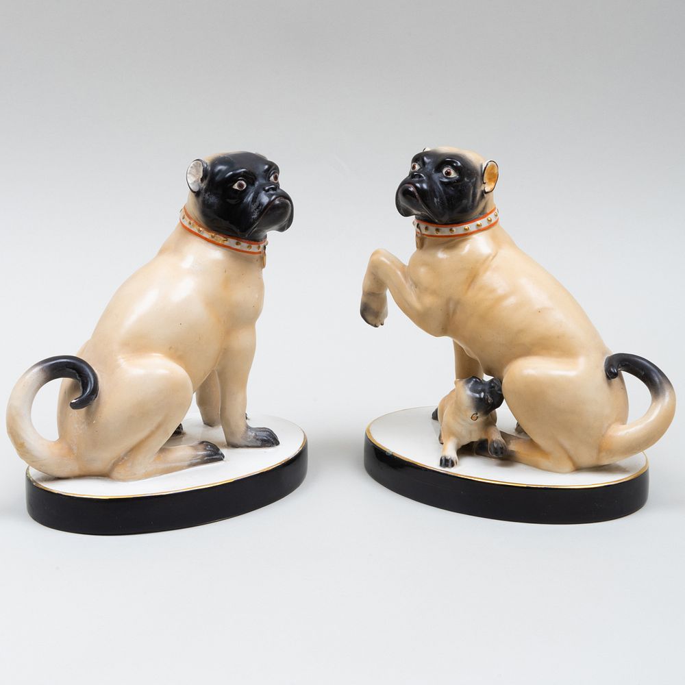 Appraisal: Continental Porcelain Mating Pair of Pugs and a Puppy Unmarked