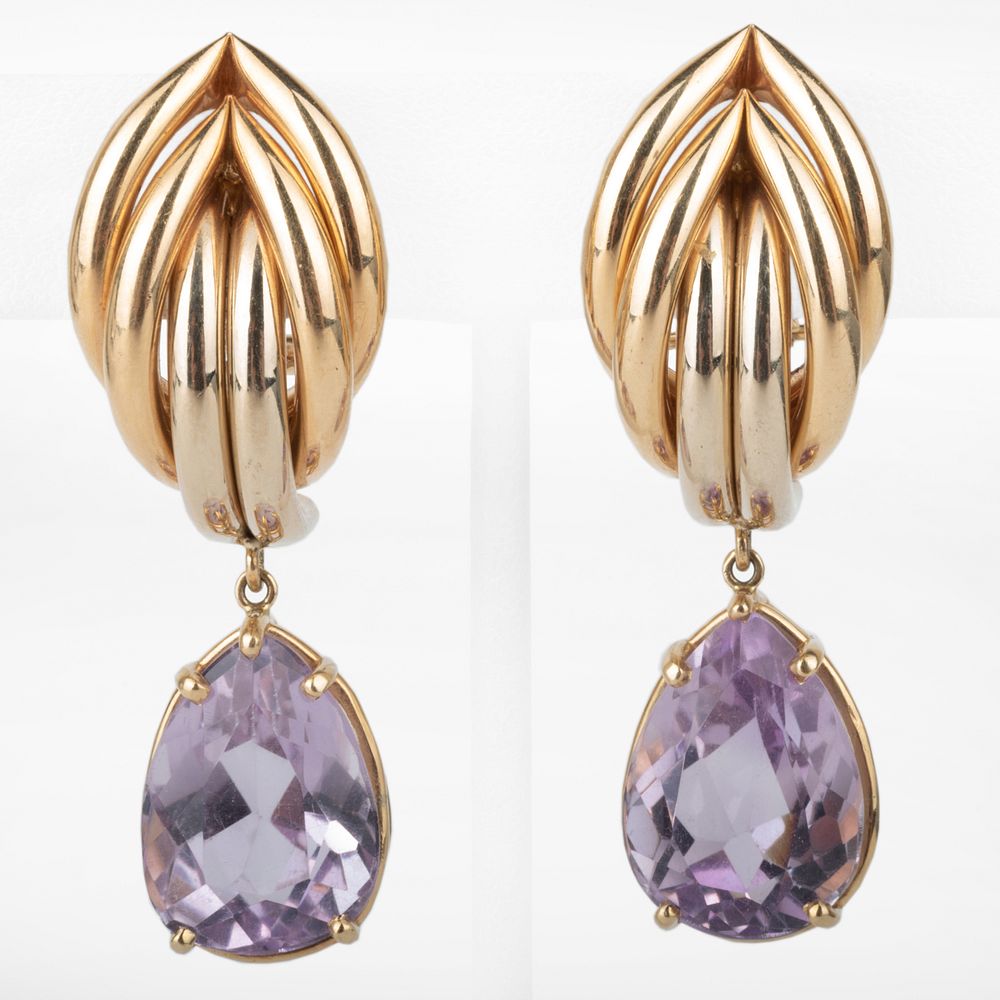 Appraisal: Pair of k Gold and Purple Quartz Earrings Marked '