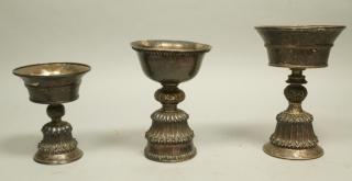 Appraisal: Set Graduated Tooled Silver Compotes Chalices Ornate decorative body with