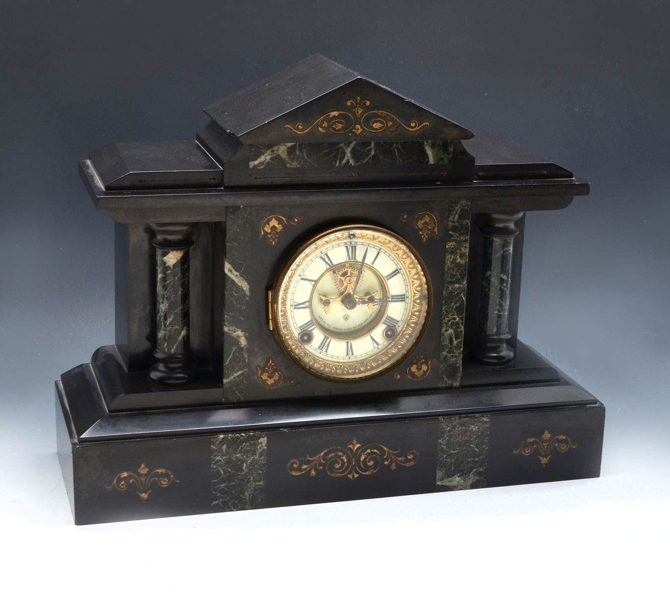 Appraisal: LARGE ANSONIA BLACK MARBLE MANTLE CLOCK Black marble Ansonia mantle