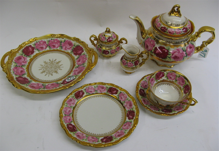 Appraisal: PIECE GERMAN BAVARIAN PORCELAIN DESSERT SET in a colorful roses