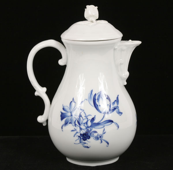 Appraisal: Meissen porcelain coffeepot with hand painted florals rococo handle and