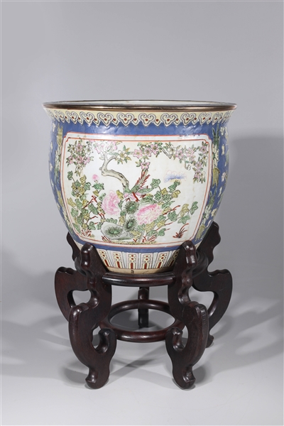 Appraisal: Chinese enameled famille rose fish bowl with birds and flowers