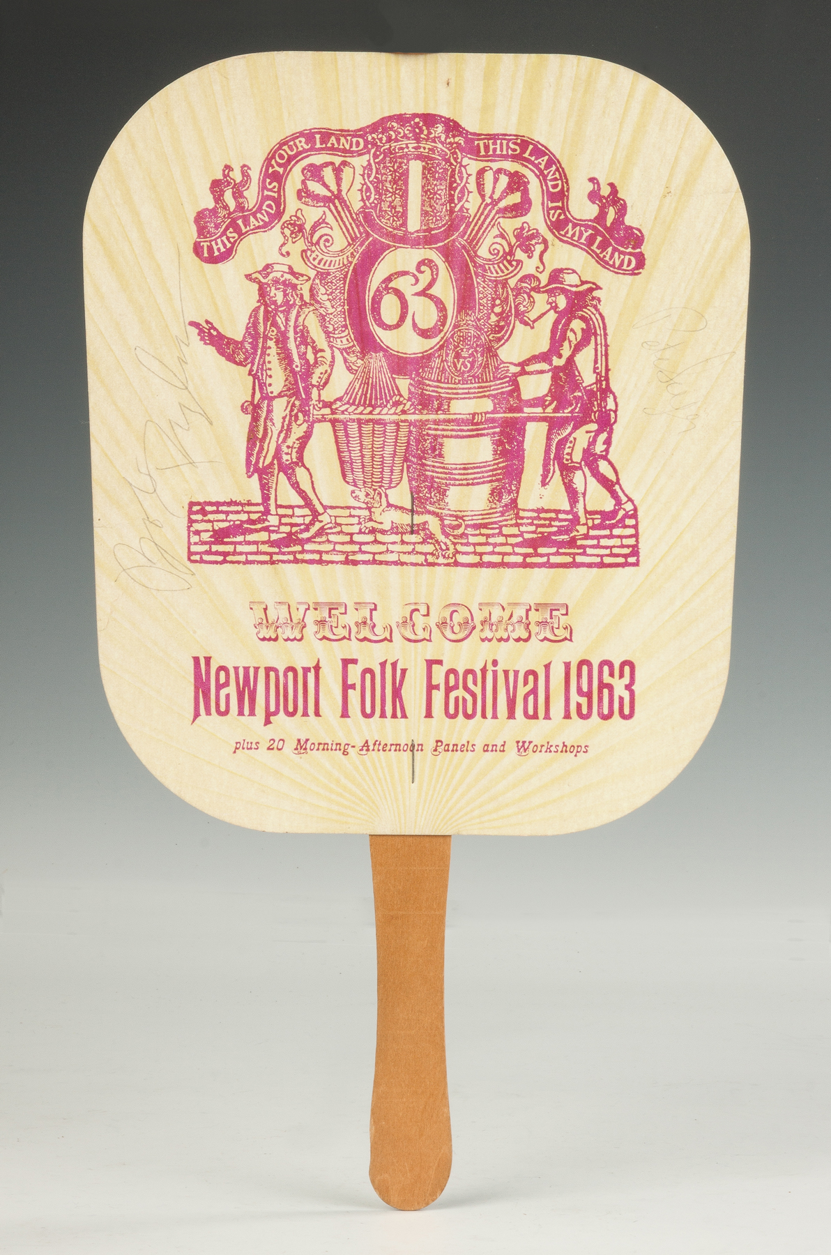 Appraisal: Newport Folk Festival Fan Autographed by Bob Dylan Pete Seeger