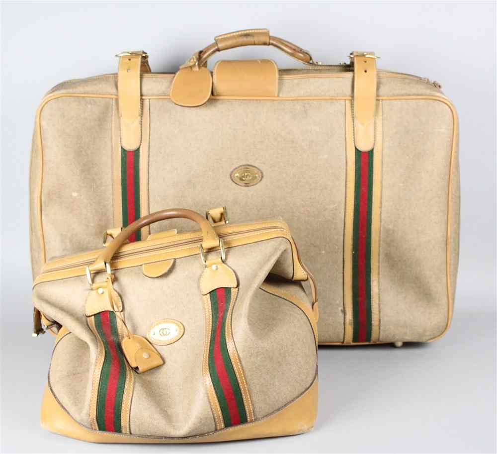 Appraisal: TWO PIECES OF GUCCI LUGGAGE comprising a light brown satchel