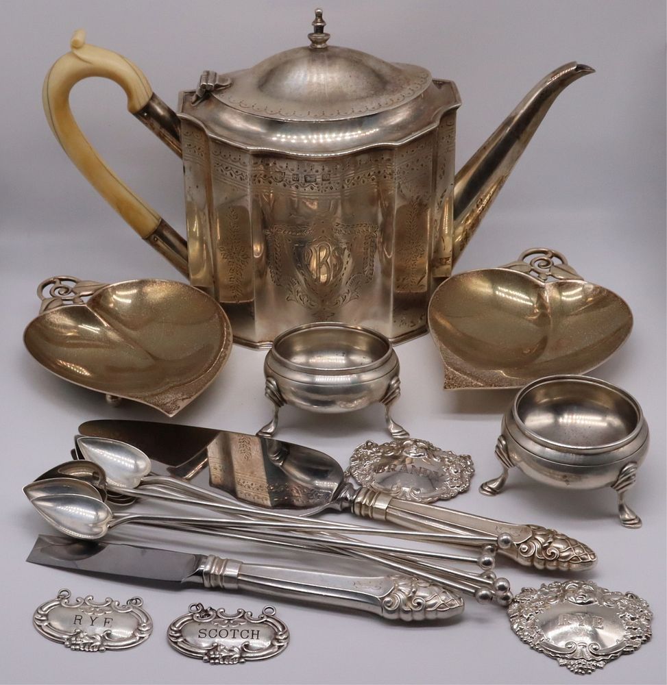 Appraisal: SILVER Assorted Sterling and English Silver Hollow Ware Includes a