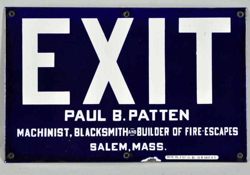 Appraisal: s Porcelain Exit Sign Description Unusual with the line stating