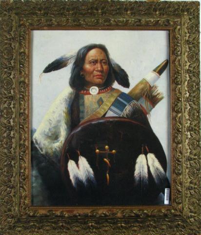 Appraisal: Vintage Lithograph Depicting an Indian Chief unclearly signed lower left