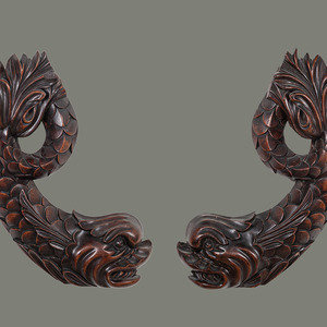 Appraisal: A Pair of Carved Mahogany Dolphin Brackets English Late th