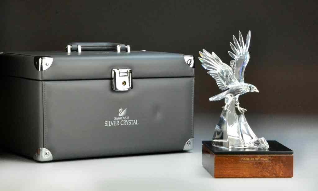 Appraisal: Swarovski Crystal Eagle Sculpture with BoxSilver Crystal ''The Eagle Winging