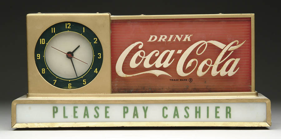 Appraisal: COCA-COLA LIGHT-UP COUNTERTOP SIGN Circa s counter sign with clock