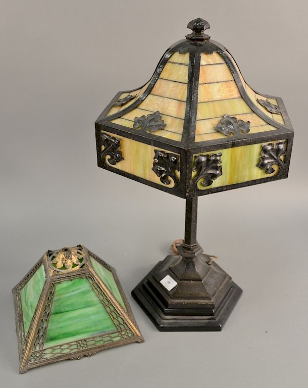 Appraisal: Panel shade table lamp on granite base along with an