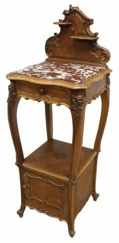 Appraisal: French Louis XV style marble-top walnut nightstand late th c