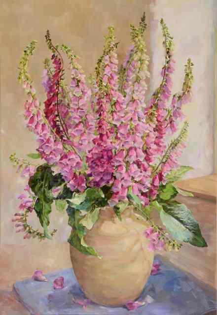 Appraisal: ANNE COTTERILLFoxgloves in earthenware pot signed oils on board x