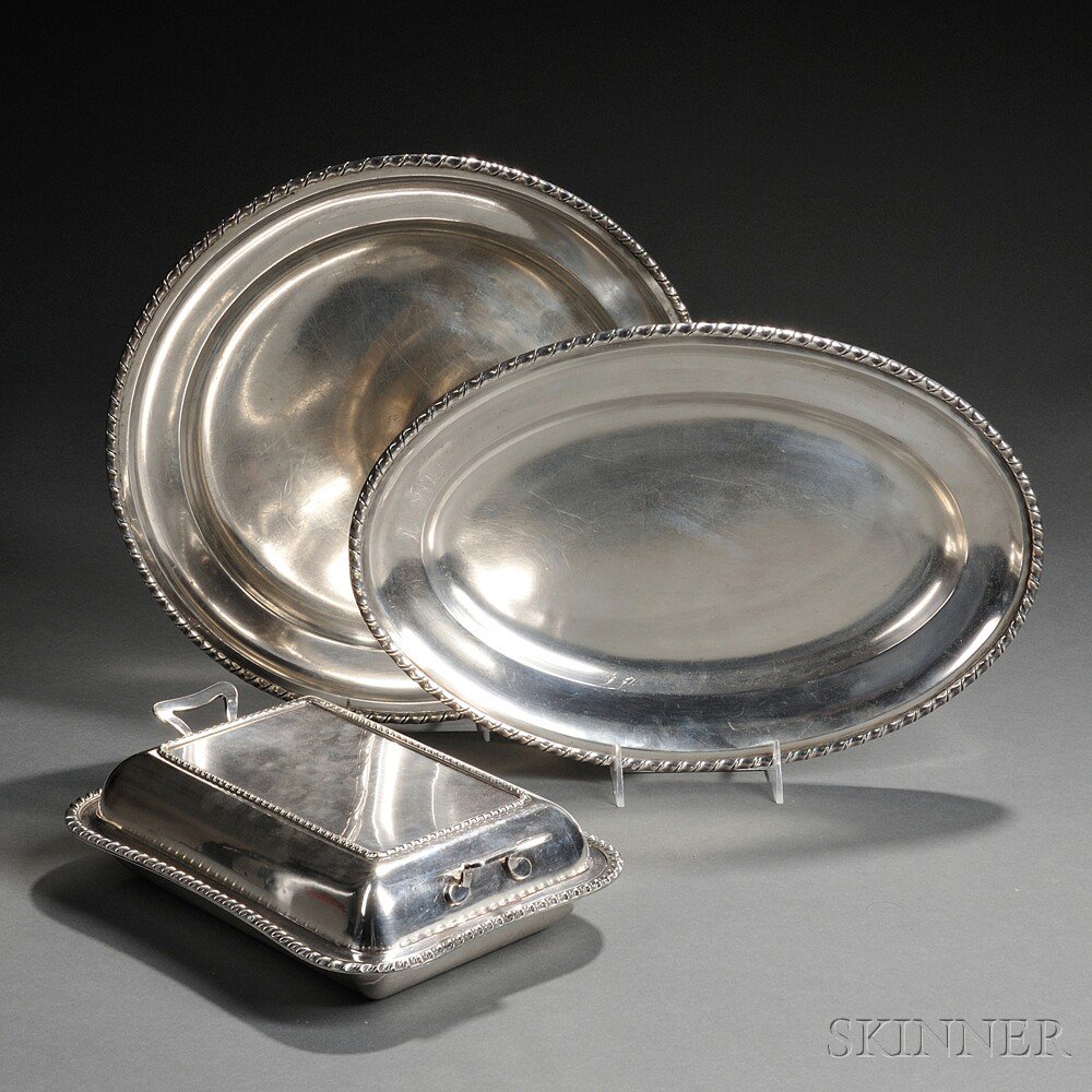 Appraisal: Two Italian Silver Platters and a Silver-plated Tureen th century