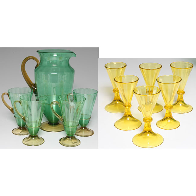 Appraisal: Steuben glasses seven small form in Bristol yellow glass marked