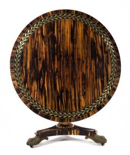 Appraisal: A Regency Brass Inlaid Calamander Center Table Height x diameter