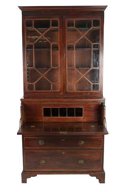 Appraisal: A GEORGE III MAHOGANY SECRETAIRE BOOKCASE the glazed upper half