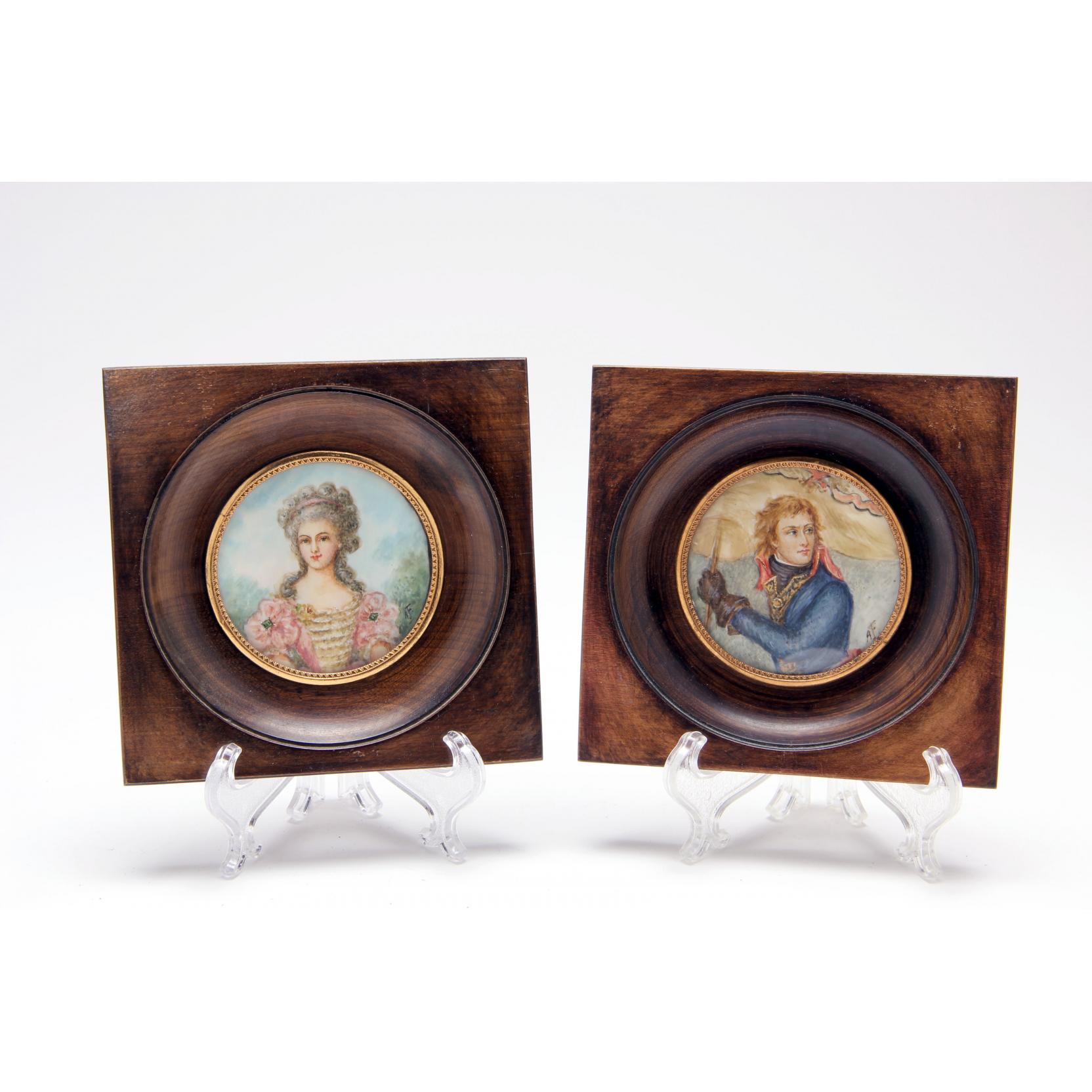 Appraisal: Two Miniature Portraits on Ivory late th century hand painted