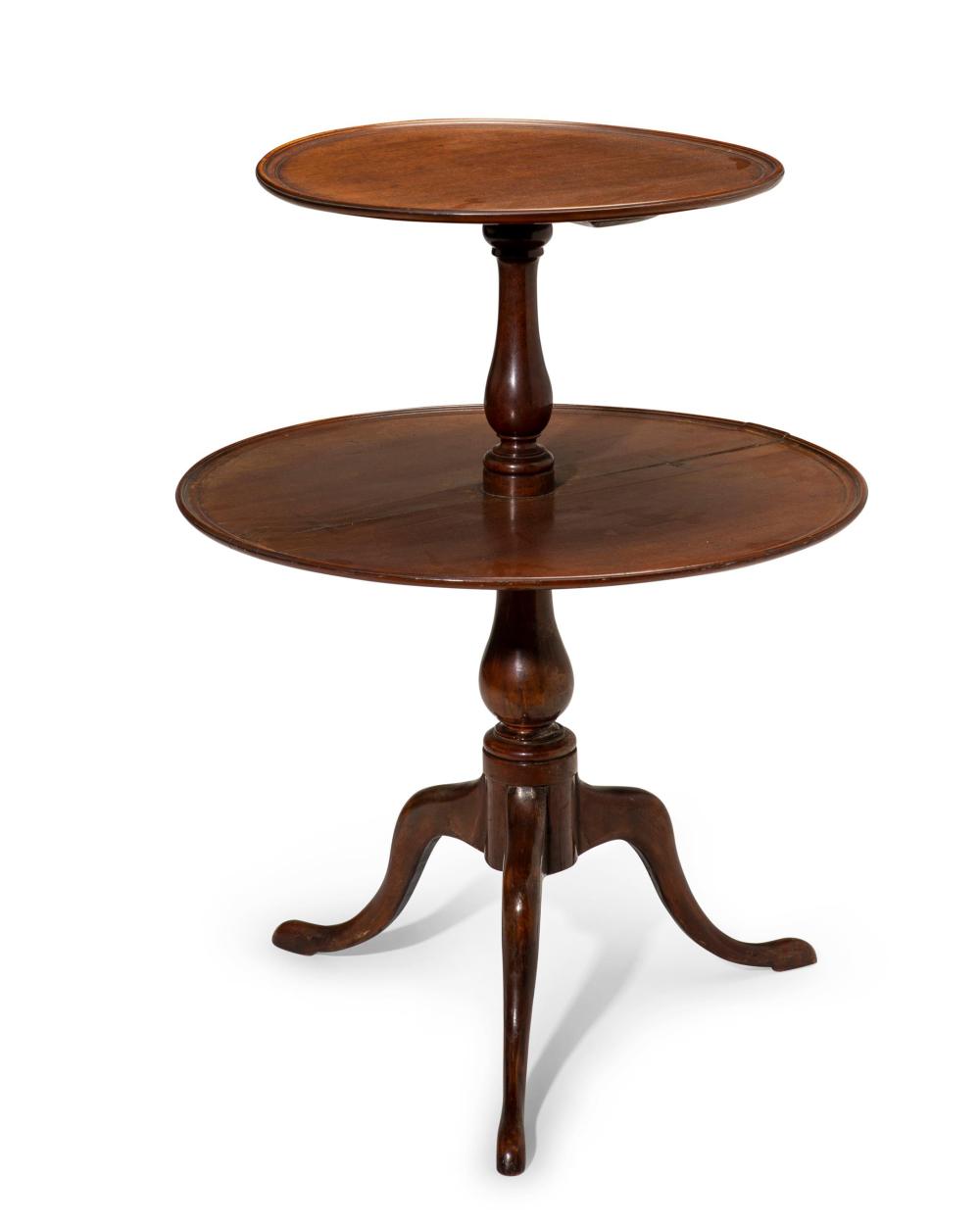 Appraisal: AN ENGLISH MAHOGANY TIERED TEA TABLEAn English mahogany tiered tea