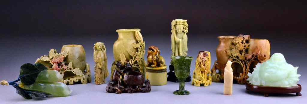 Appraisal: Pieces Chinese Carved SoapstoneTo include vases figures and seal chops