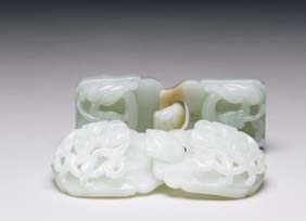 Appraisal: TWO WHITE JADE BELT BUCKLES Two antique Chinese white jade