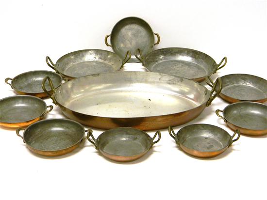 Appraisal: Eleven Saute copper pans ten round one oval the largest