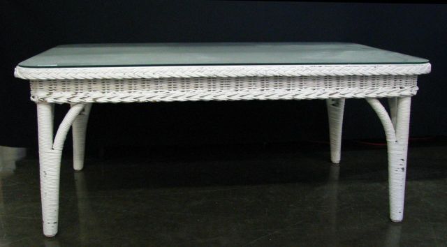 Appraisal: White painted antique wicker coffee table