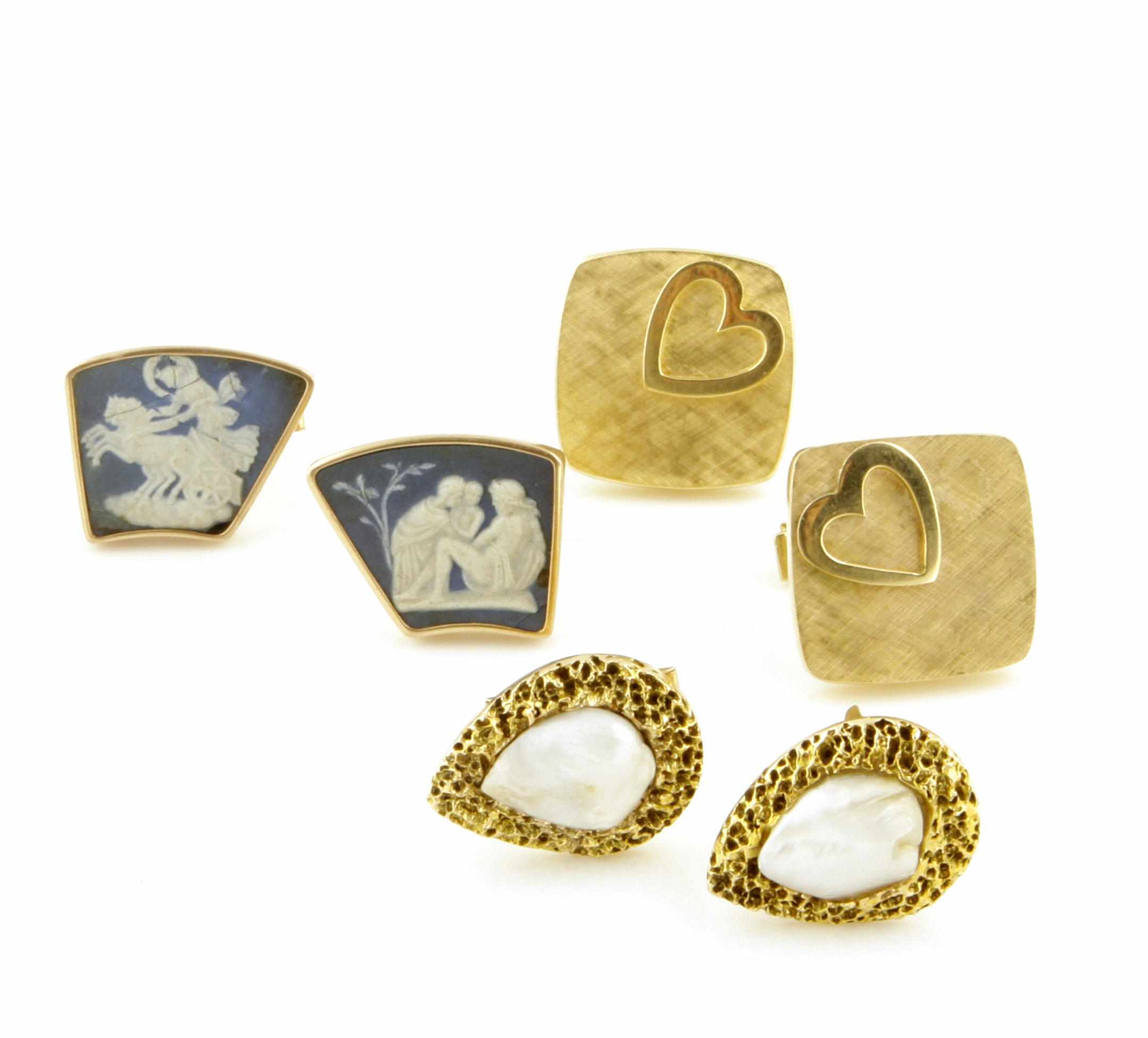 Appraisal: A collection of five pairs of gem-set and gold cufflinks