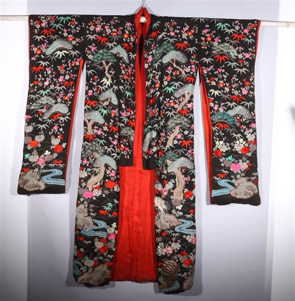 Appraisal: Antique Japanese large silk kimono with silver thread overall good