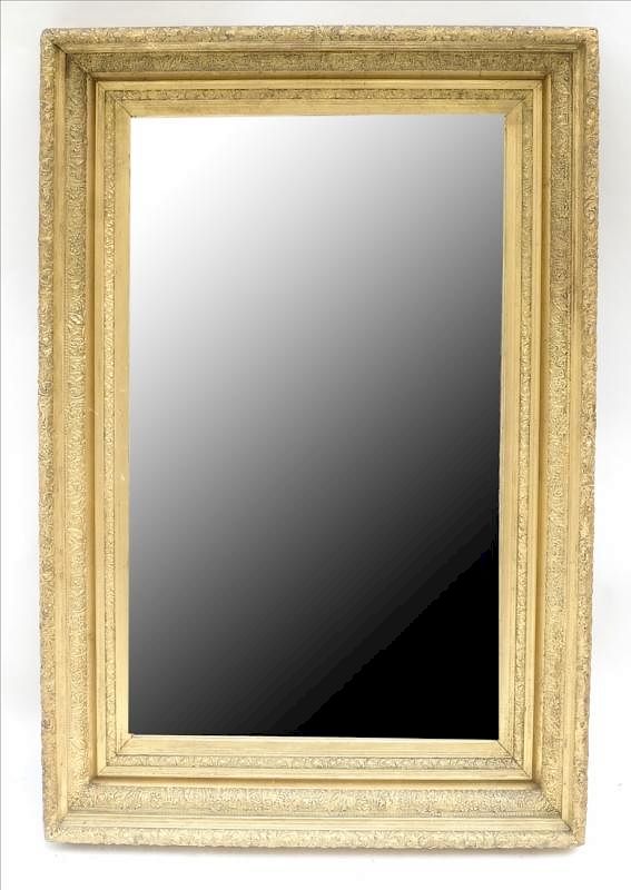 Appraisal: Giltwood Mirror Rectangular form carved giltwood mirror H x W