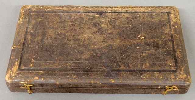 Appraisal: Confederate Civil War leather cased surgeon's kit the case lid