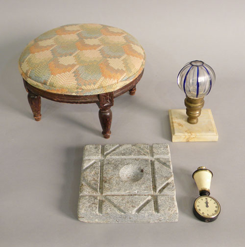 Appraisal: Misc decorative items to include a fireplace tool rest foot