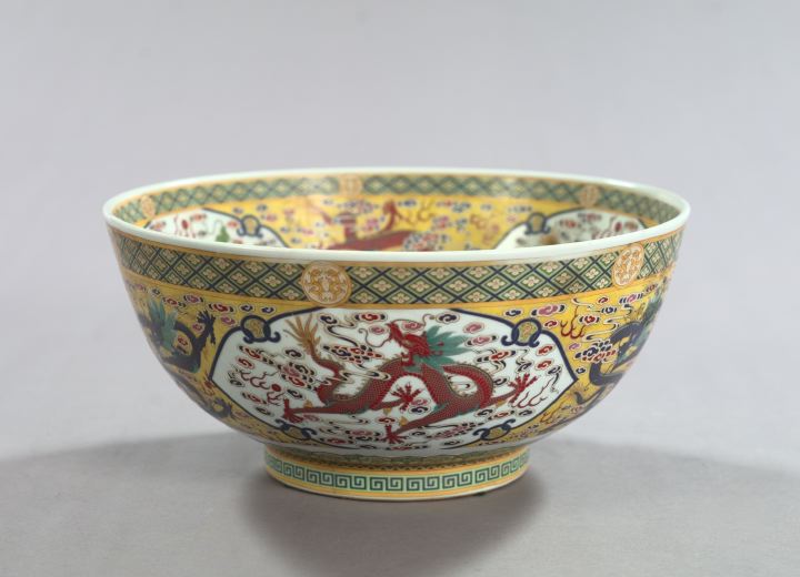 Appraisal: Large Tung-Chih Elaborately Polychromed Porcelain Punchbowl third quarter th century