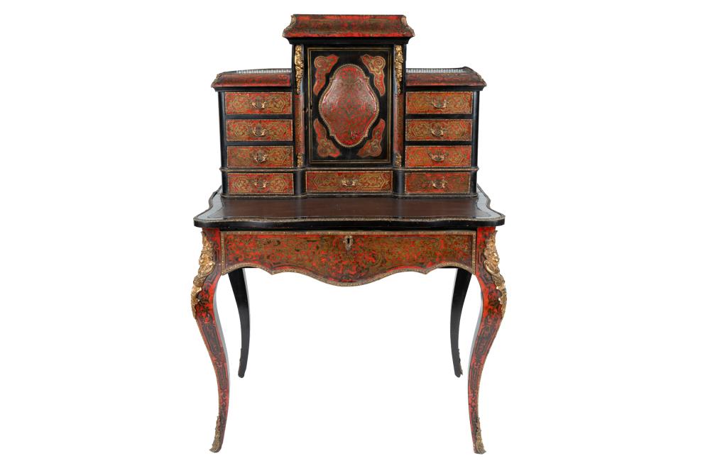 Appraisal: BOULLE MARQUETRY DESKthe superstructure with an arrangement of drawers surrounding