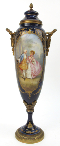 Appraisal: FRENCH SEVRES PORCELAIN COVERED URN ormolu mounted having hand painted