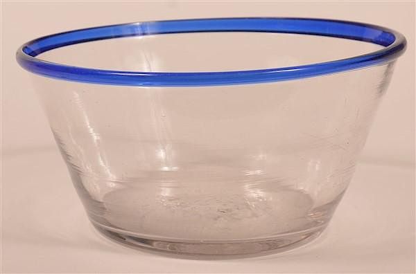 Appraisal: Blown Glass Bowl with Cobalt Blue Applied Rim Blown Colorless