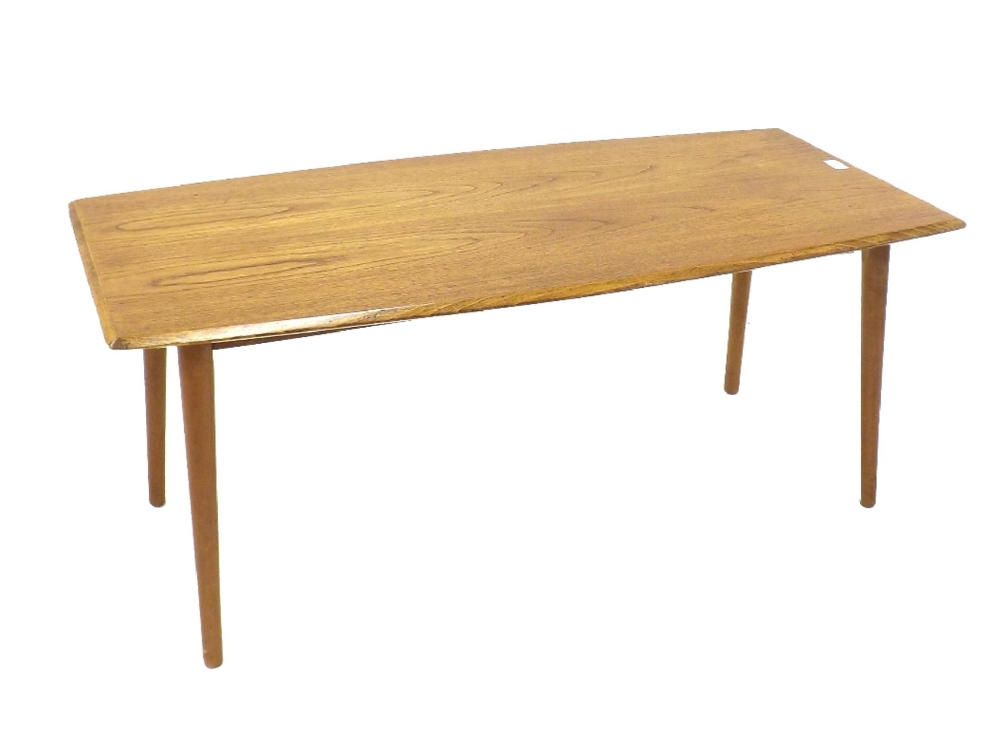 Appraisal: s teak coffee table the moulded top upon four cylindrical