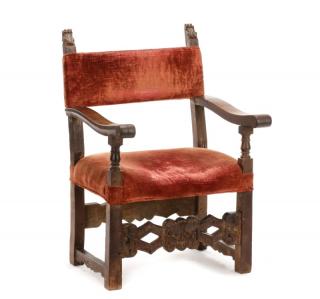 Appraisal: Continental Colonial Style Walnut Armchair Continental likely Spanish th century