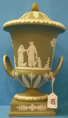 Appraisal: Wedgwood Green Jasperware Two Handled Urn and Cover height cm