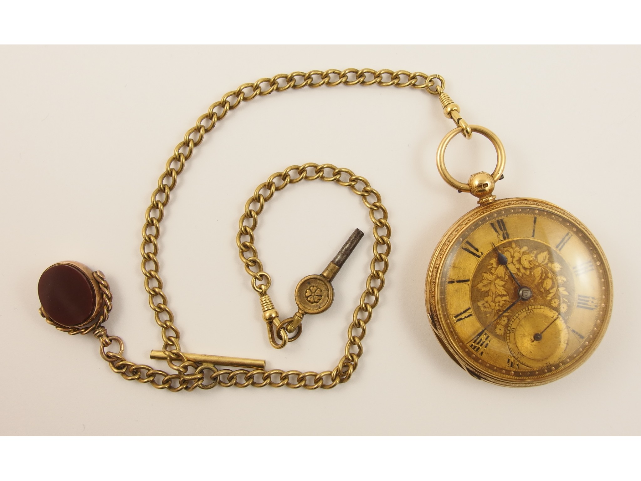 Appraisal: An ct open face pocket watchwith floral engraved gold coloured