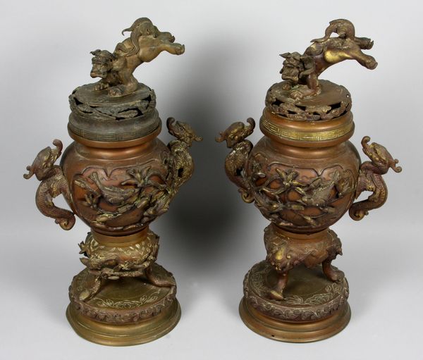 Appraisal: Pair of Chinese bronze incense burners h EST