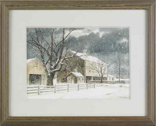 Appraisal: Richard Bollinger watercolor snow scene of a barn x