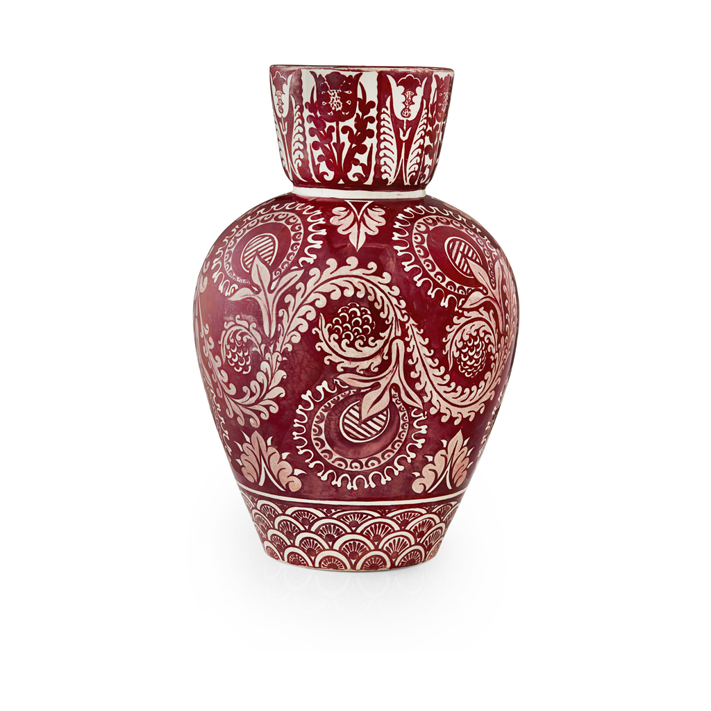 Appraisal: WILLIAM DE MORGAN - RUBY LUSTRE VASE CIRCA of shouldered