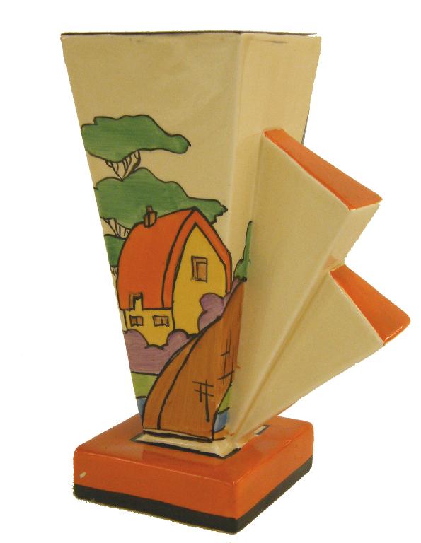 Appraisal: Good 'Orange Roof Cottage' Bizarre square stepped vase shape high