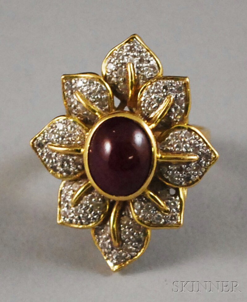 Appraisal: kt Gold Cabochon Ruby and Diamond Cocktail Ring total dwt