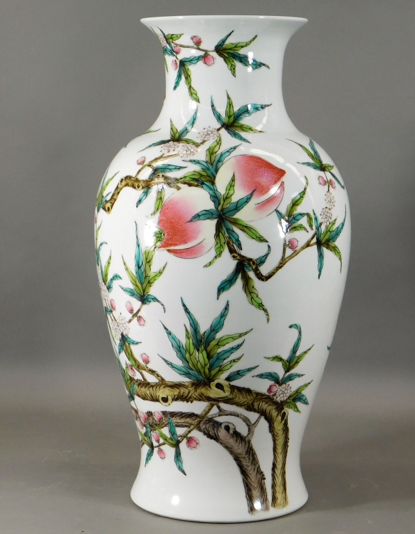 Appraisal: CHINESE REPUBLIC FAMILLE ROSE PORCELAIN PEACH VASE China Republic PeriodLarge