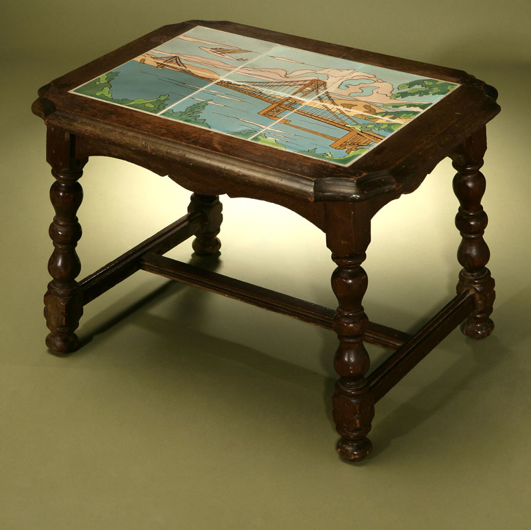 Appraisal: A Taylor art tile oak table Golden Gate Bridge A